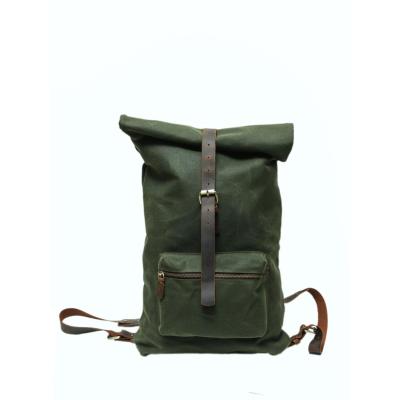 Seferi - Deri Detaylı Kanvas Sırt Çantası - Haki Kumaş Kestane Deri